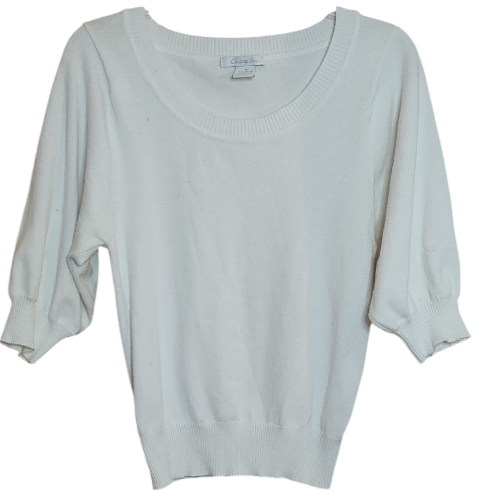 White Charlotte Russe 3/4 Sleeve Crew Neck Lightweight Sweater Sz Medium